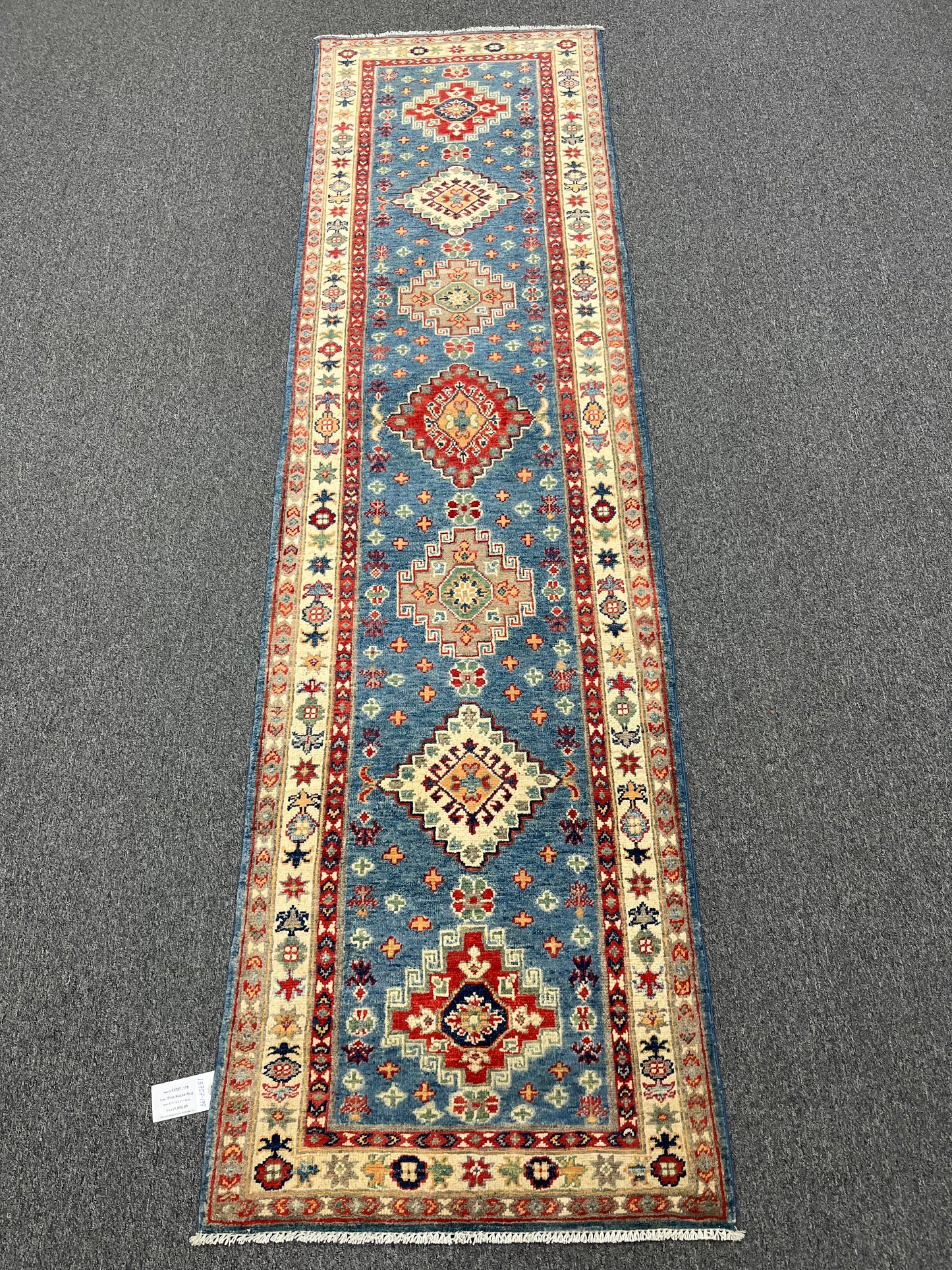 Runner Light Blue Kazak 2'7"X10' Handmade Wool Rug # 13727