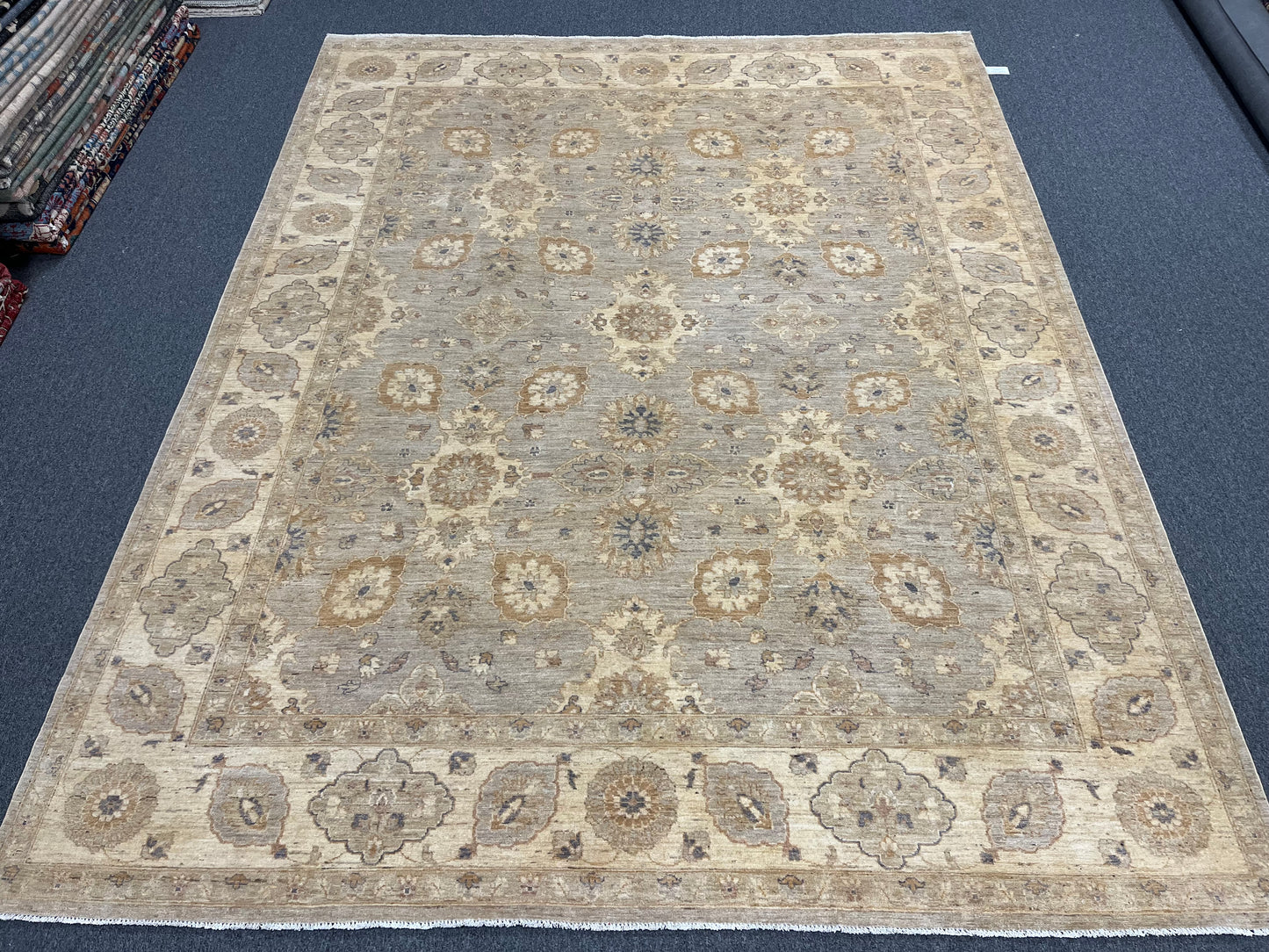 Oushak Chobi Gray/Ivory 9X12 Handmade Wool Rug # 14327