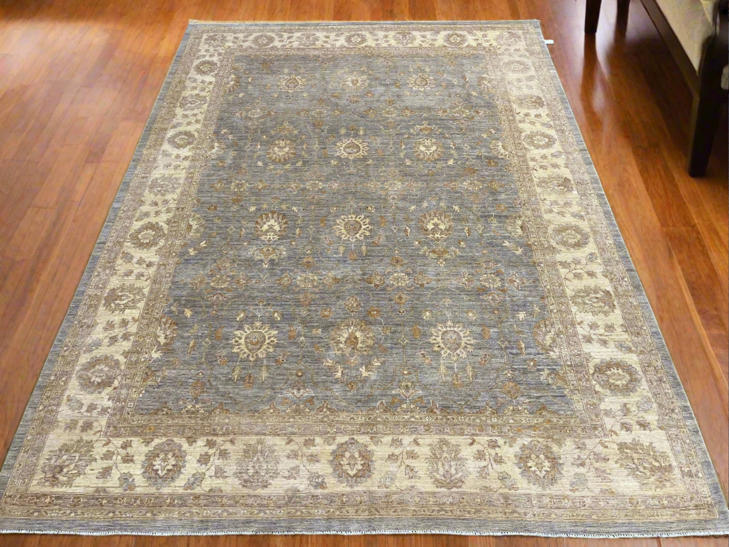 Oushak Chobi Gray/Ivory 9X12 Handmade Wool Rug # 14326