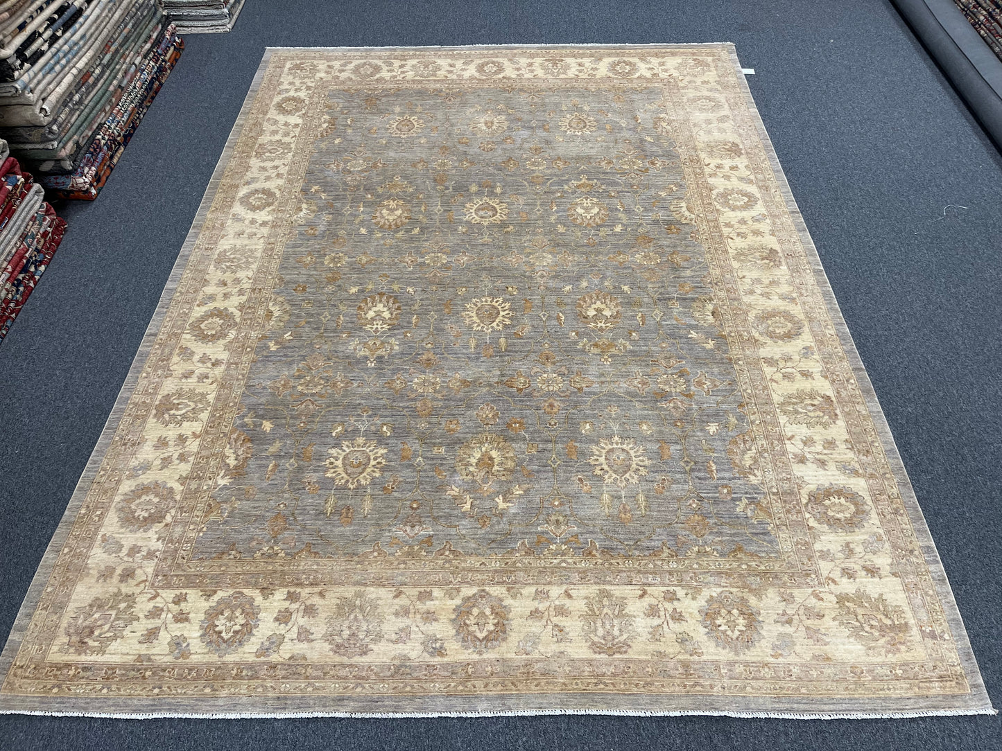 Oushak Chobi Gray/Ivory 9X12 Handmade Wool Rug # 14326