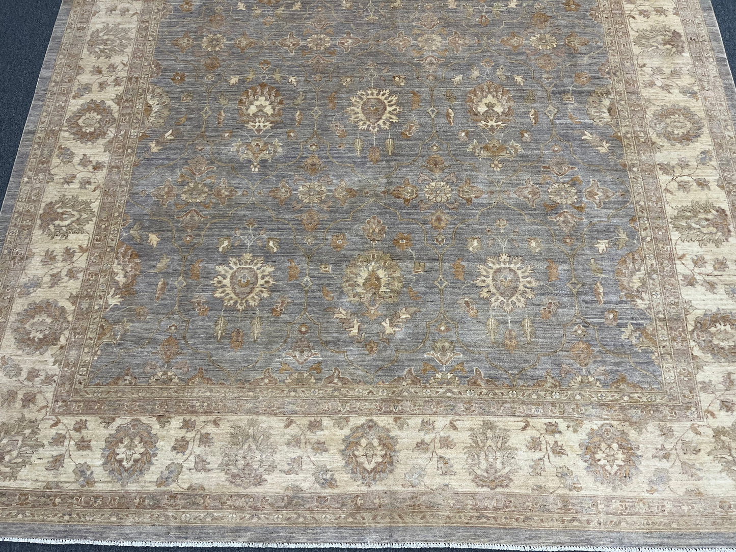 Oushak Chobi Gray/Ivory 9X12 Handmade Wool Rug # 14326