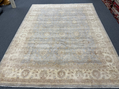 Oushak Chobi Gray/Ivory 9X12 Handmade Wool Rug # 14326