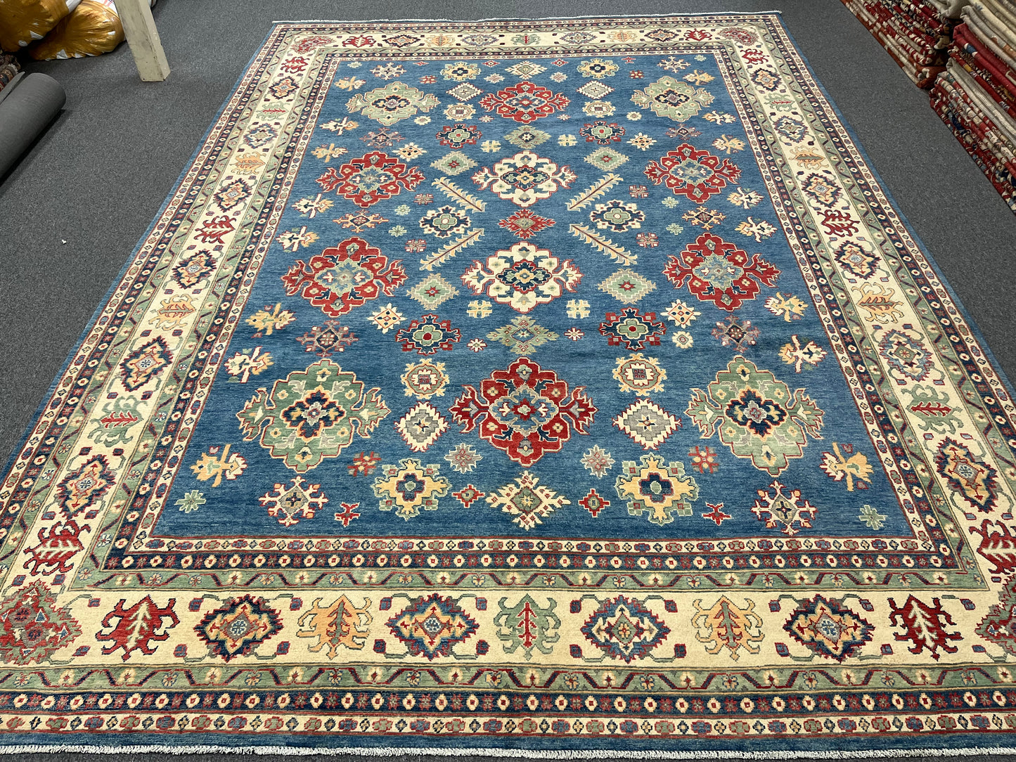 Light Blue Kazak 10X14 Handmade Wool Rug # 13886