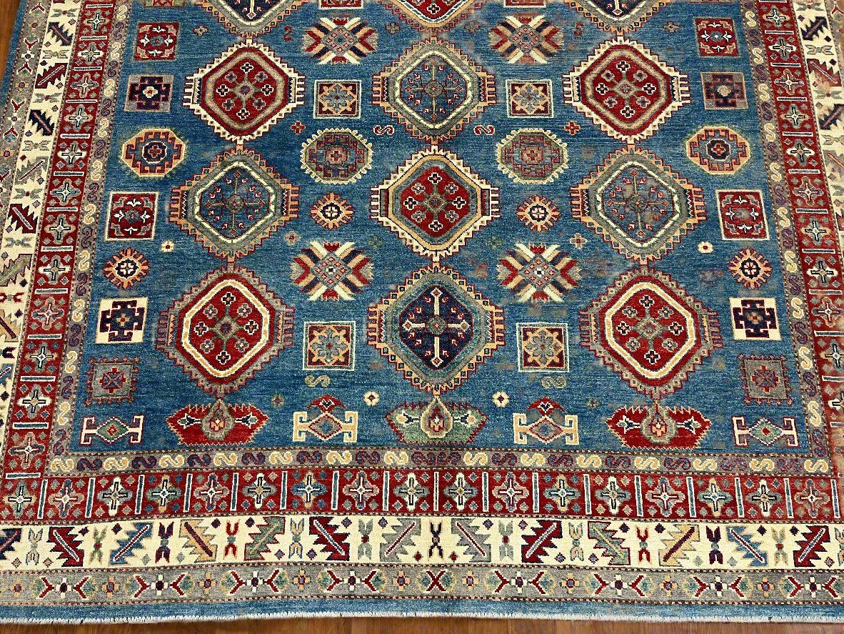 Light Blue 8X11 Kazak Handmade Wool Rug # 13736