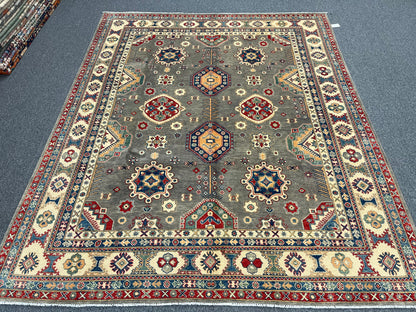 Gray Kazak Geometric 8X10 Handmade Wool Rug # 13662