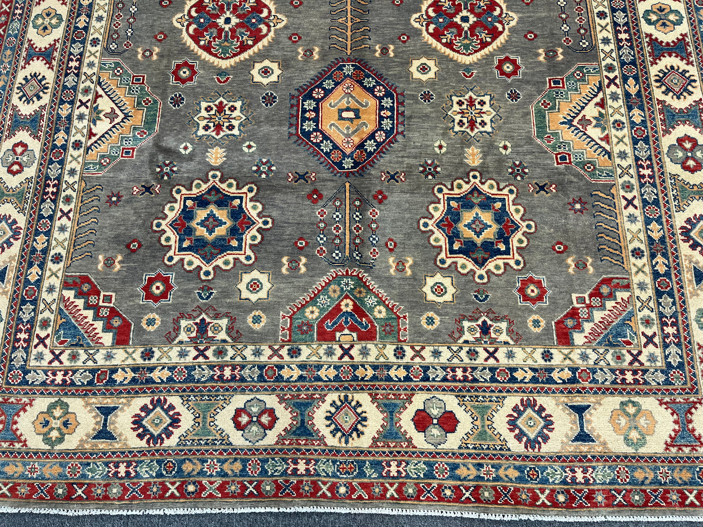 Gray Kazak Geometric 8X10 Handmade Wool Rug # 13662