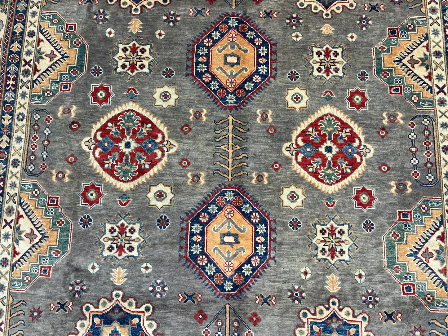 Gray Kazak Geometric 8X10 Handmade Wool Rug # 13662