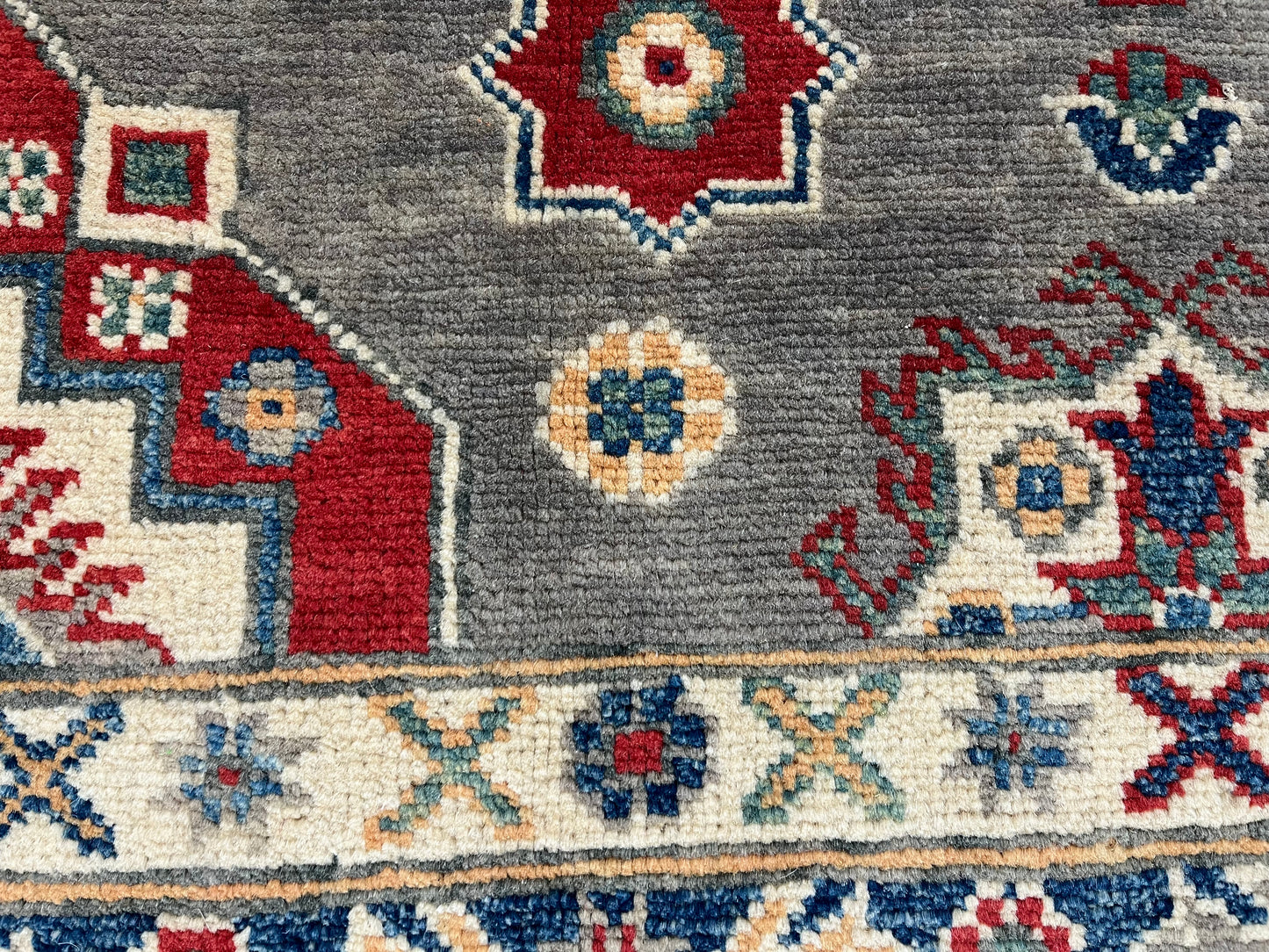 Gray Kazak Geometric 8X10 Handmade Wool Rug # 13662