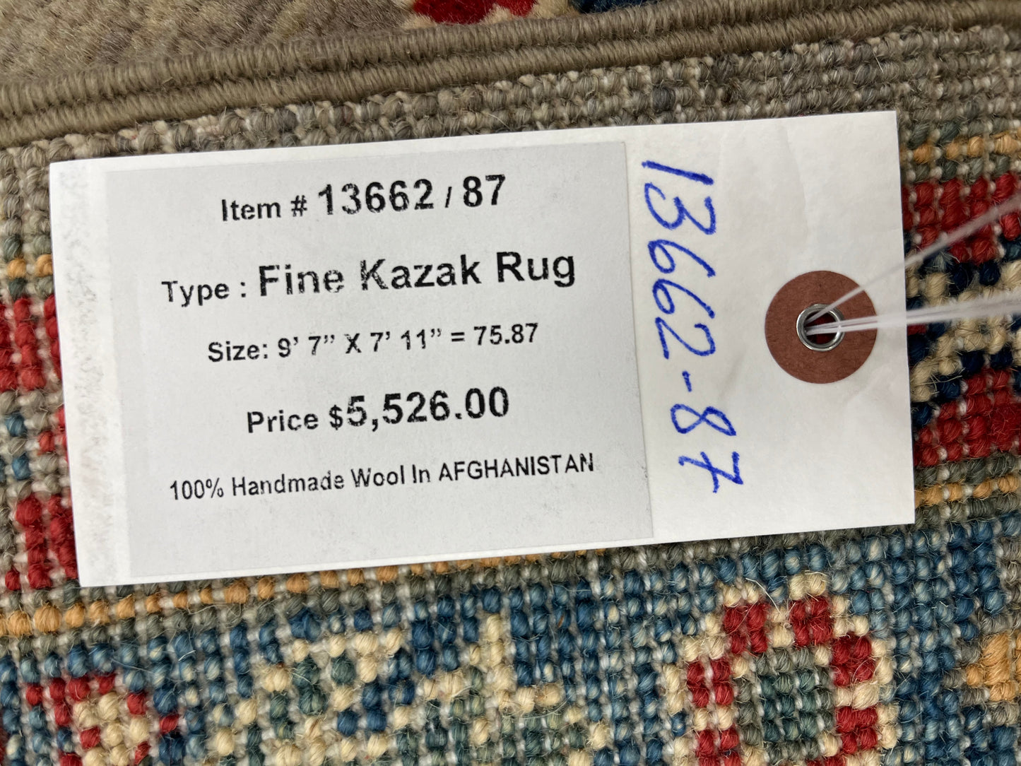 Gray Kazak Geometric 8X10 Handmade Wool Rug # 13662