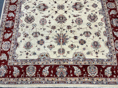 8X10 Oushak Chobi Ivory/Red Handmade Wool Rug # 14328