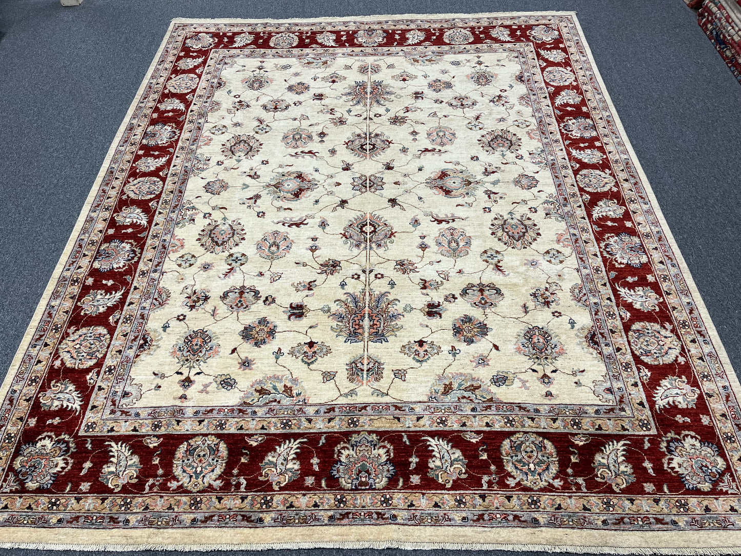 8X10 Oushak Chobi Ivory/Red Handmade Wool Rug # 14328