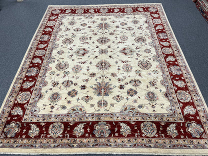 8X10 Oushak Chobi Ivory/Red Handmade Wool Rug # 14328