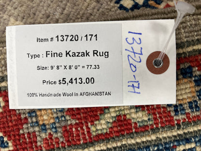 Gray Kazak Geometric 8X10 Handmade Wool Rug # 13720