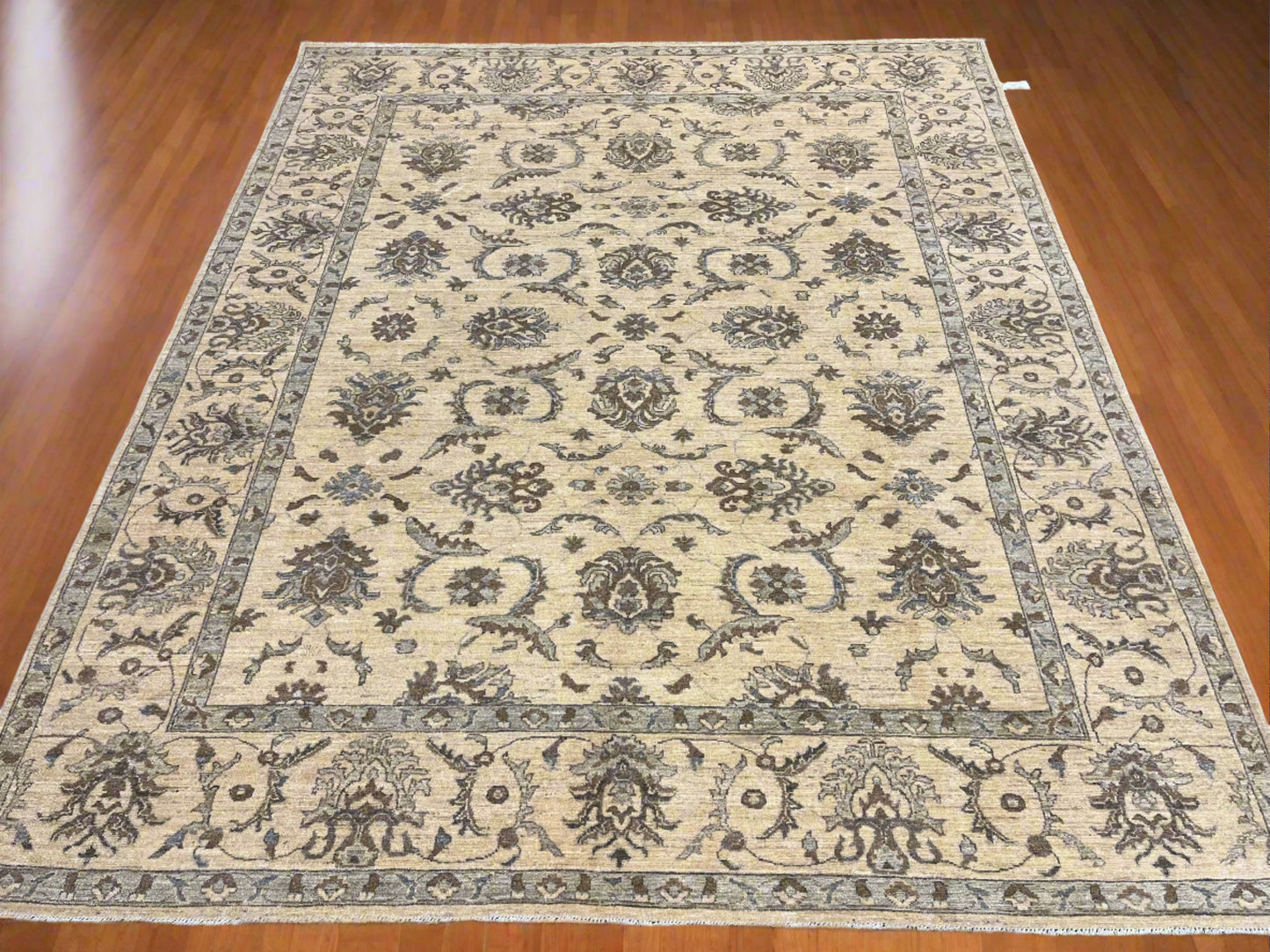 Ivory Oushak Chobi 8X10 Handmade Wool Rug # 14214