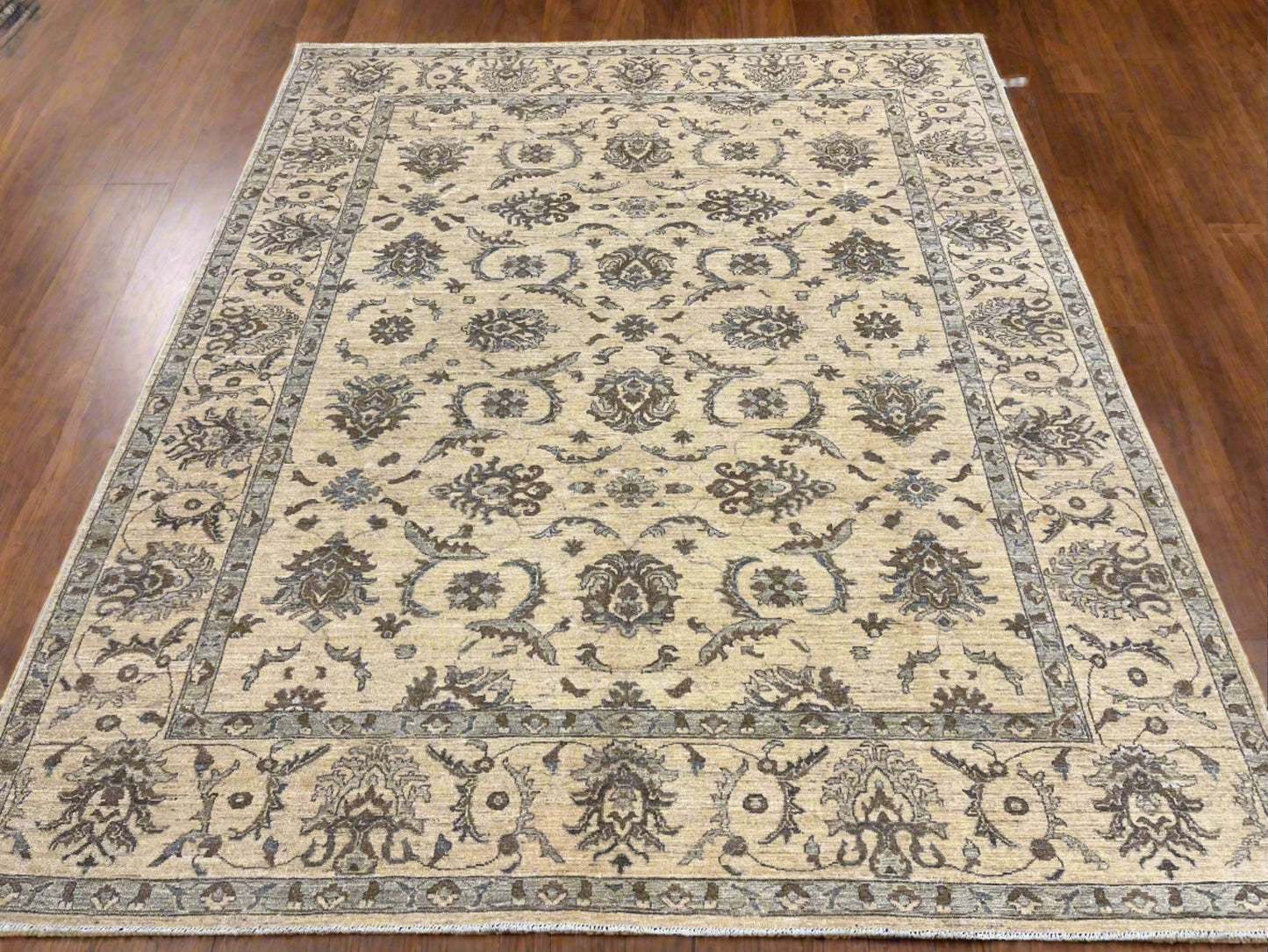 Ivory Oushak Chobi 8X10 Handmade Wool Rug # 14214