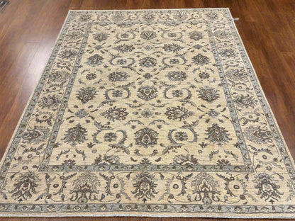 Ivory Oushak Chobi 8X10 Handmade Wool Rug # 14214