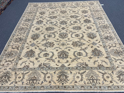 Ivory Oushak Chobi 8X10 Handmade Wool Rug # 14214