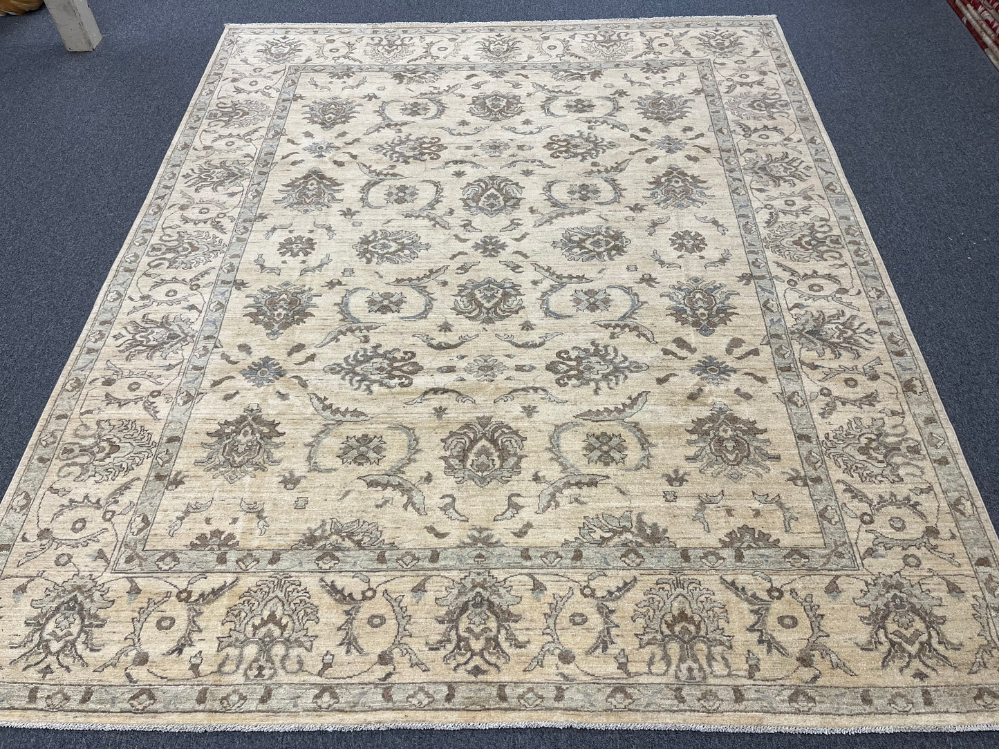 Ivory Oushak Chobi 8X10 Handmade Wool Rug # 14214