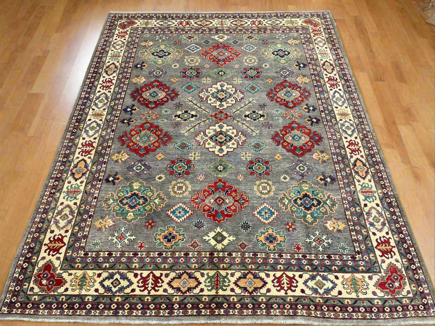 Gray Kazak 9X12 Handmade Wool Rug # 13890