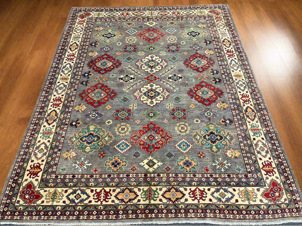 Gray Kazak 9X12 Handmade Wool Rug # 13890