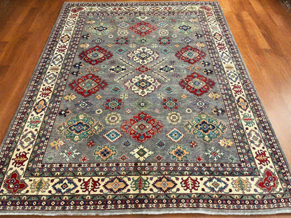 Gray Kazak 9X12 Handmade Wool Rug # 13890