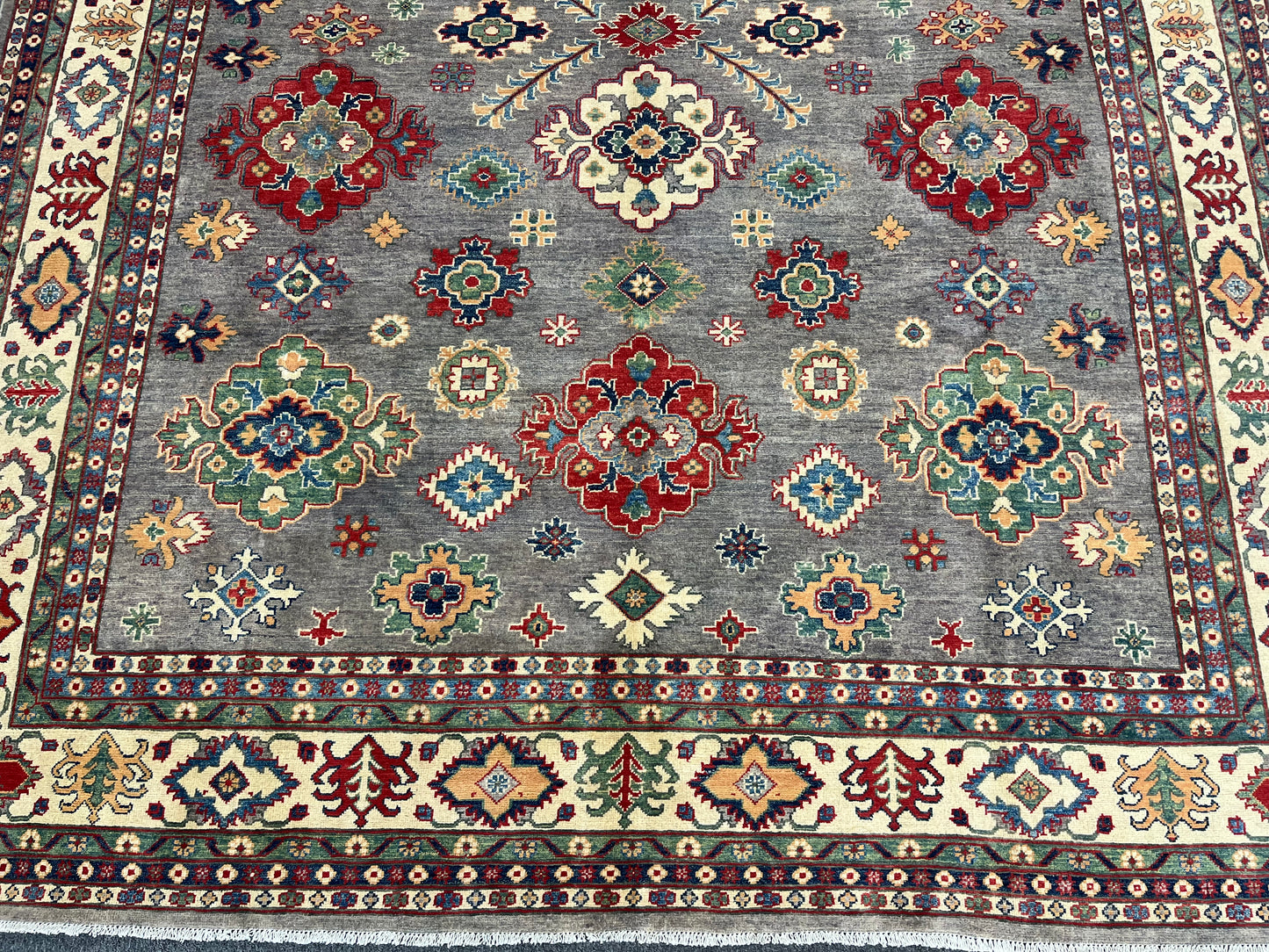 Gray Kazak 9X12 Handmade Wool Rug # 13890