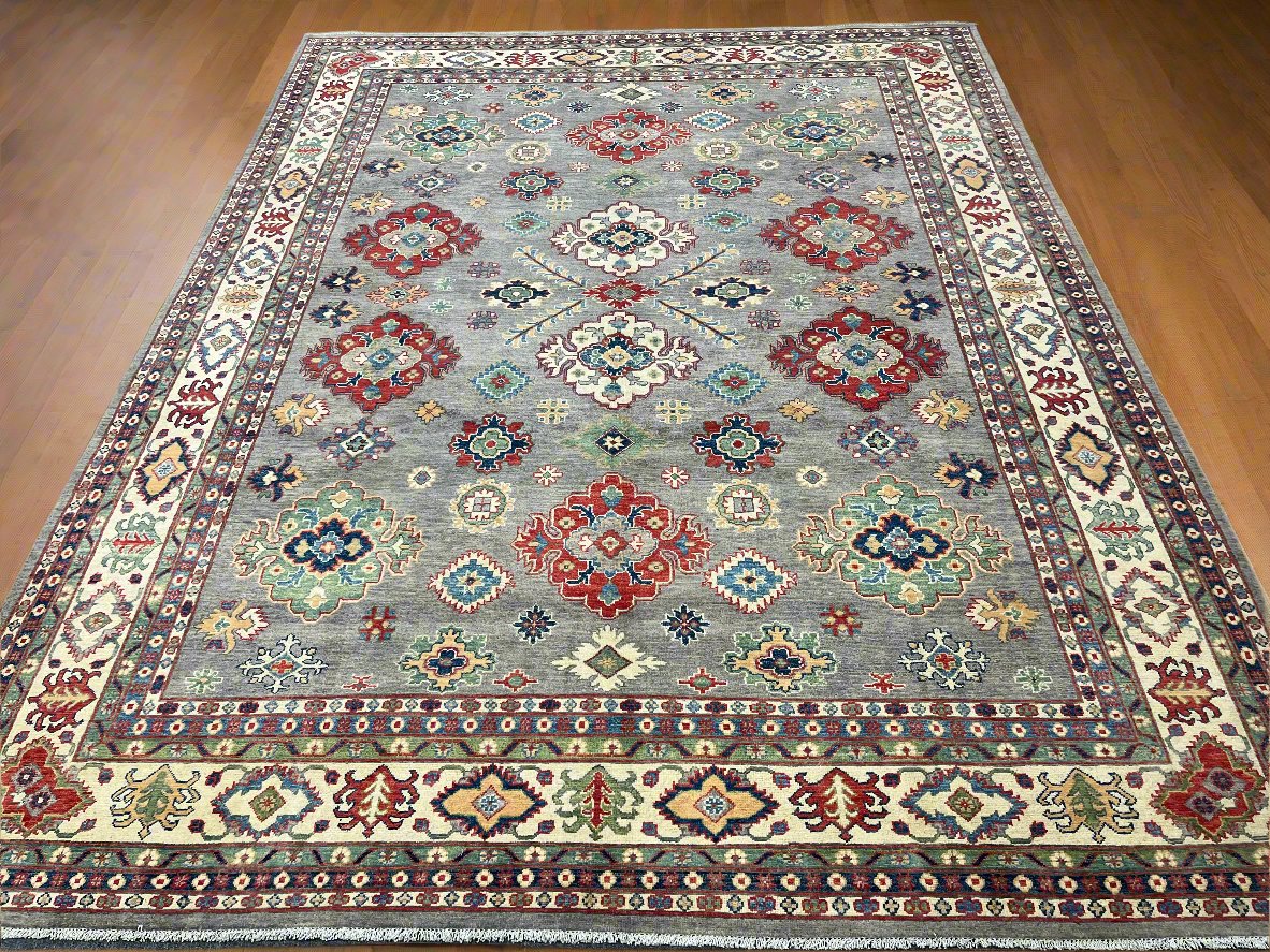 Gray Kazak 9X12 Handmade Wool Rug # 13890