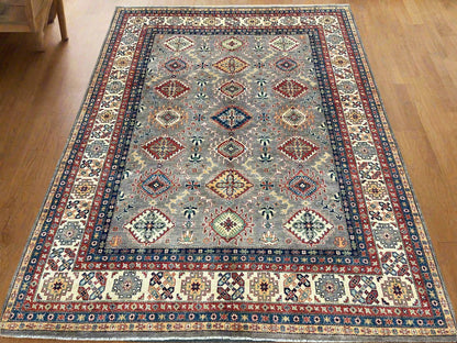 Gray Kazak 9X12 Handmade Wool Rug # 13721