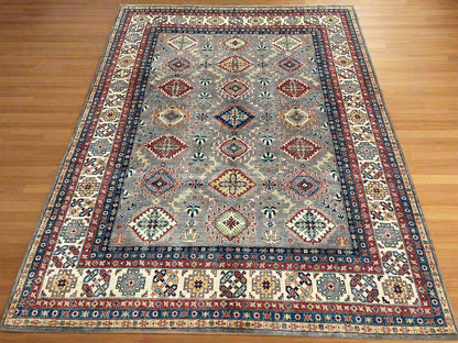 Gray Kazak 9X12 Handmade Wool Rug # 13721