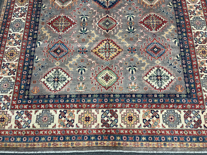 Gray Kazak 9X12 Handmade Wool Rug # 13721