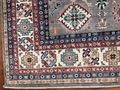 Gray Kazak 9X12 Handmade Wool Rug # 13721