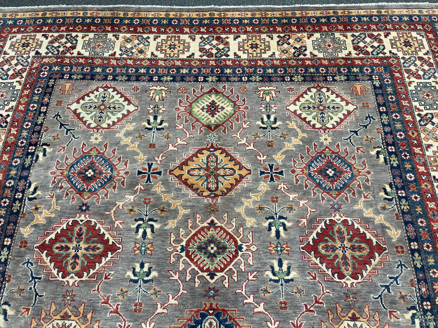 Gray Kazak 9X12 Handmade Wool Rug # 13721