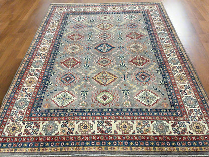 Gray Kazak 9X12 Handmade Wool Rug # 13721