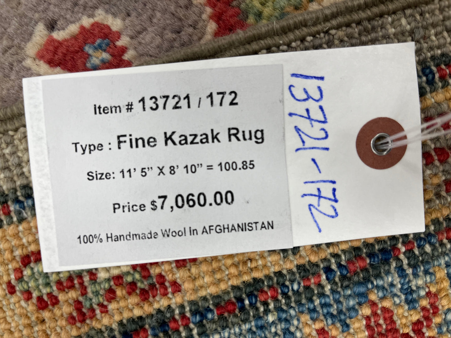 Gray Kazak 9X12 Handmade Wool Rug # 13721