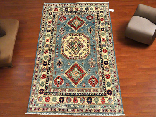 Kazak Light Blue 4X6 Handmade Wool Rug # 13760