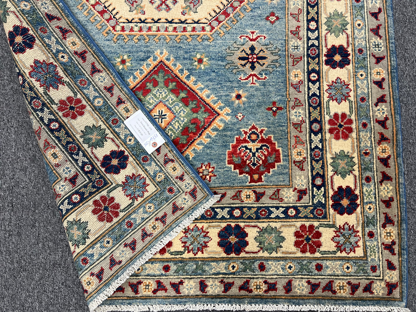 Kazak Light Blue 4X6 Handmade Wool Rug # 13760