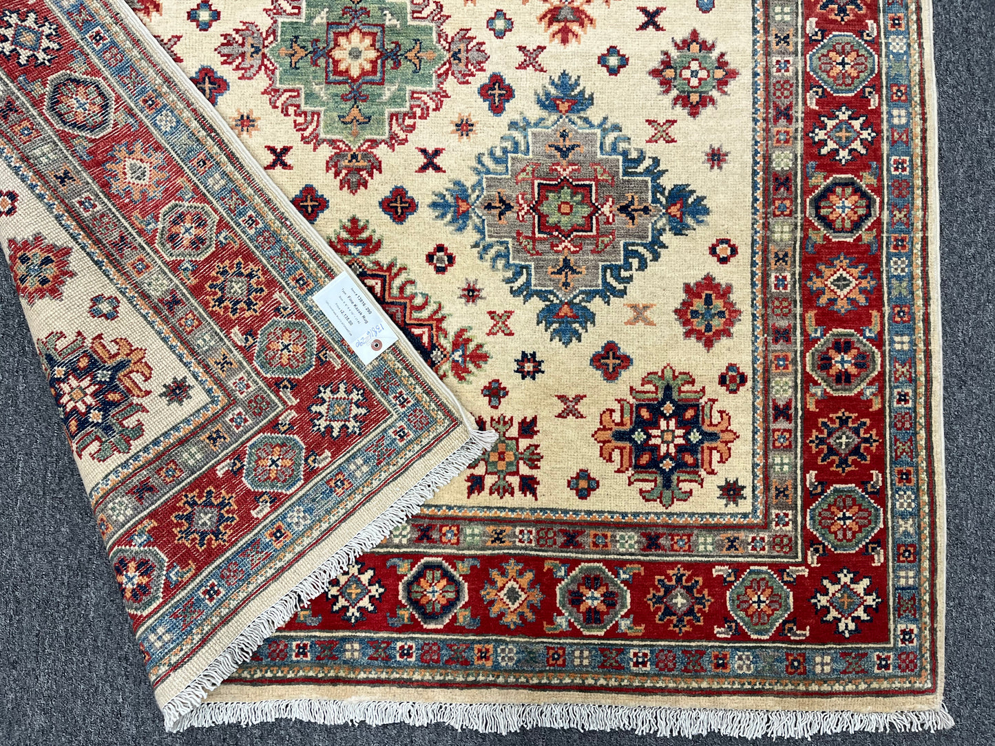 Kazak Beige/Red 5X7 Handmade Wool Rug # 13816
