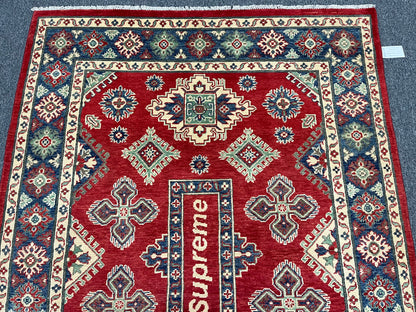 Kazak Geometric Red 5X7 Handmade Wool Rug # 13815