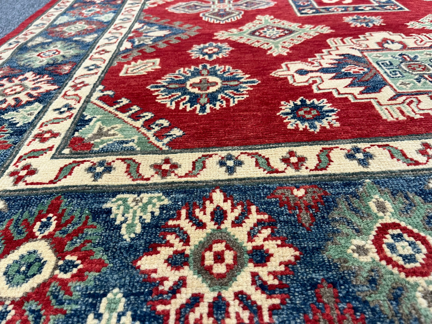 Kazak Geometric Red 5X7 Handmade Wool Rug # 13815