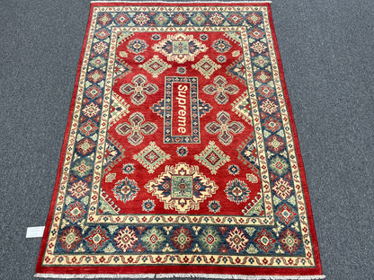 Kazak Geometric Red 5X7 Handmade Wool Rug # 13815