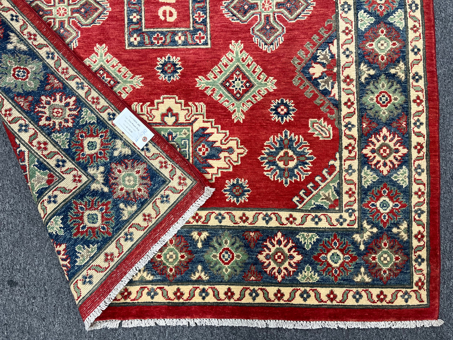 Kazak Geometric Red 5X7 Handmade Wool Rug # 13815