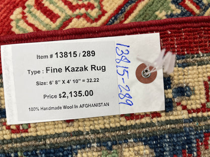 Kazak Geometric Red 5X7 Handmade Wool Rug # 13815