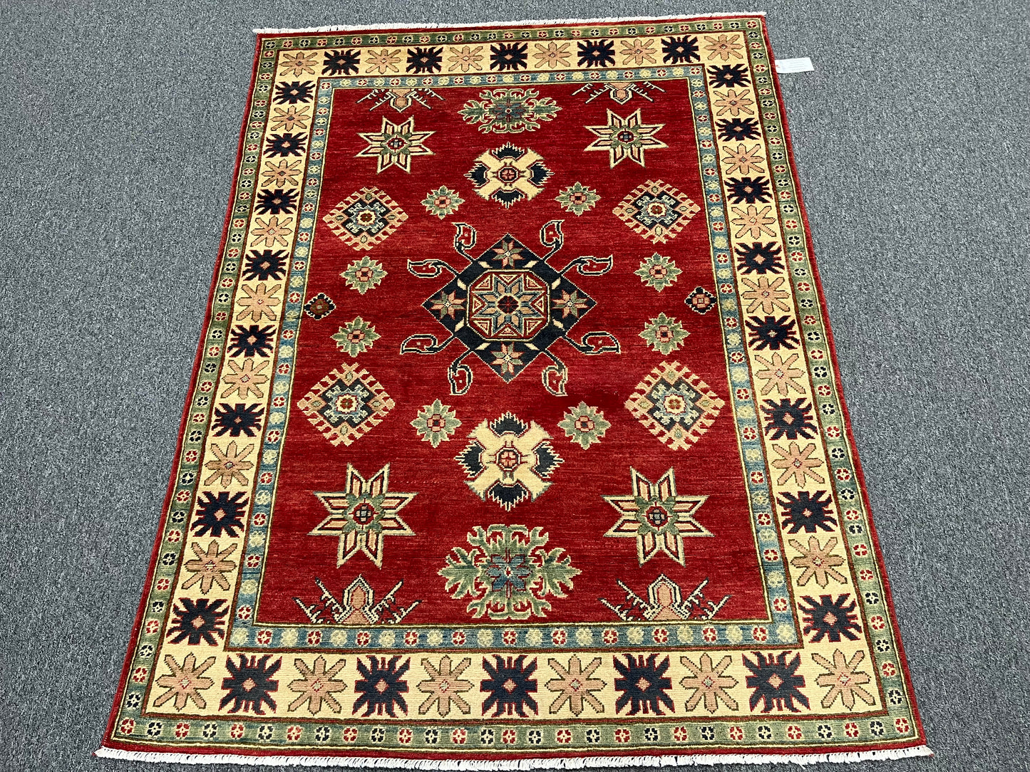 Kazak Geometric Red 5X7 Handmade Wool Rug # 13814