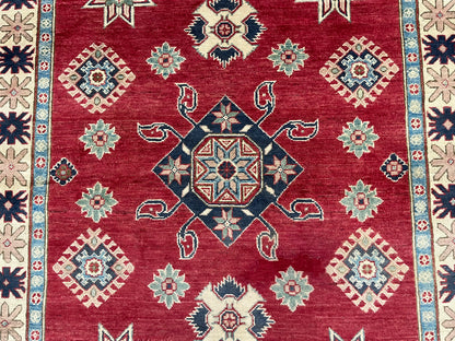 Kazak Geometric Red 5X7 Handmade Wool Rug # 13814