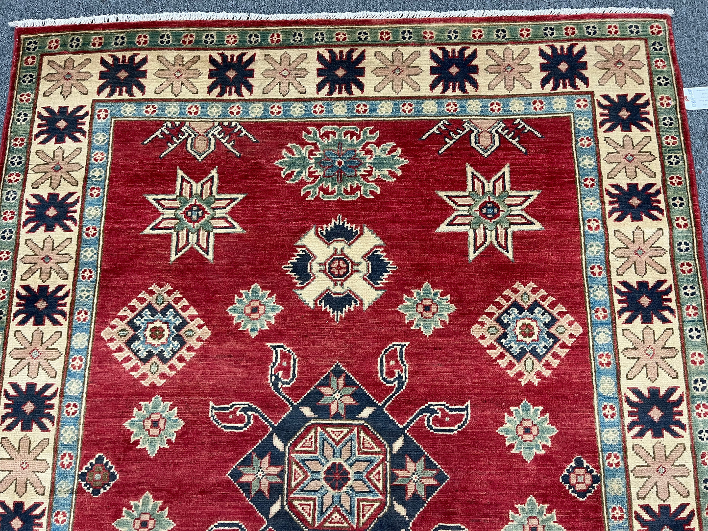 Kazak Geometric Red 5X7 Handmade Wool Rug # 13814