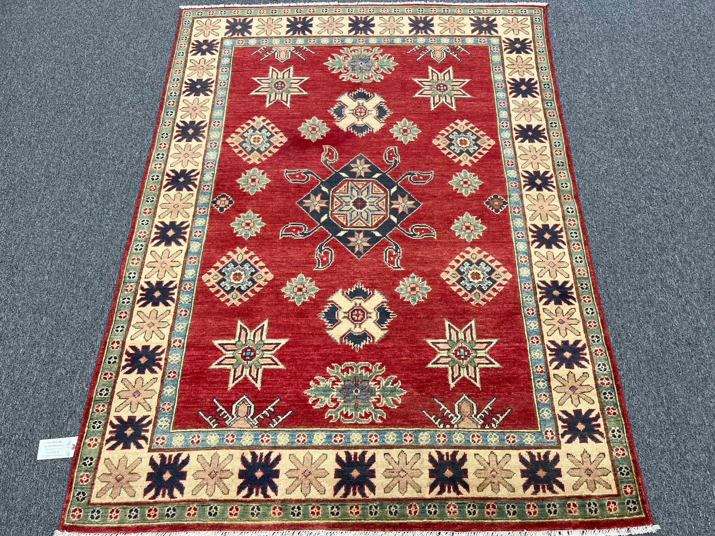 Kazak Geometric Red 5X7 Handmade Wool Rug # 13814