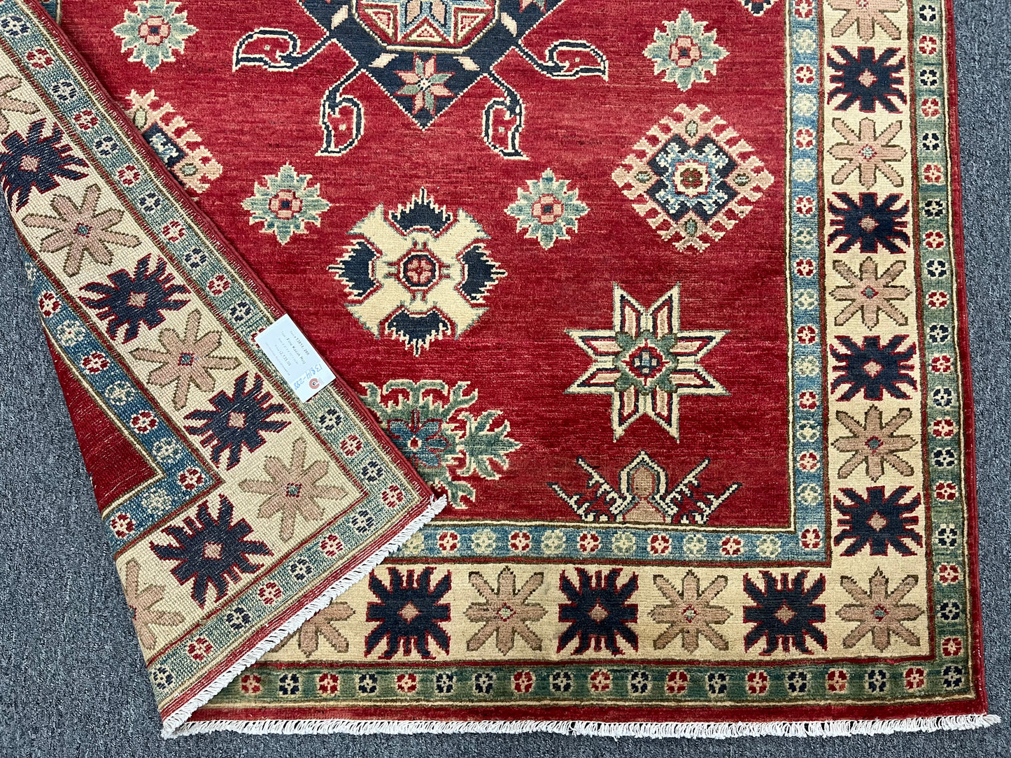 Kazak Geometric Red 5X7 Handmade Wool Rug # 13814