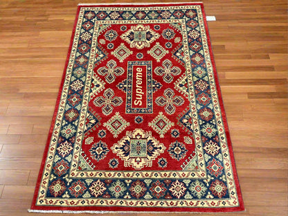 Kazak Geometric Red 5X7 Handmade Wool Rug # 13818