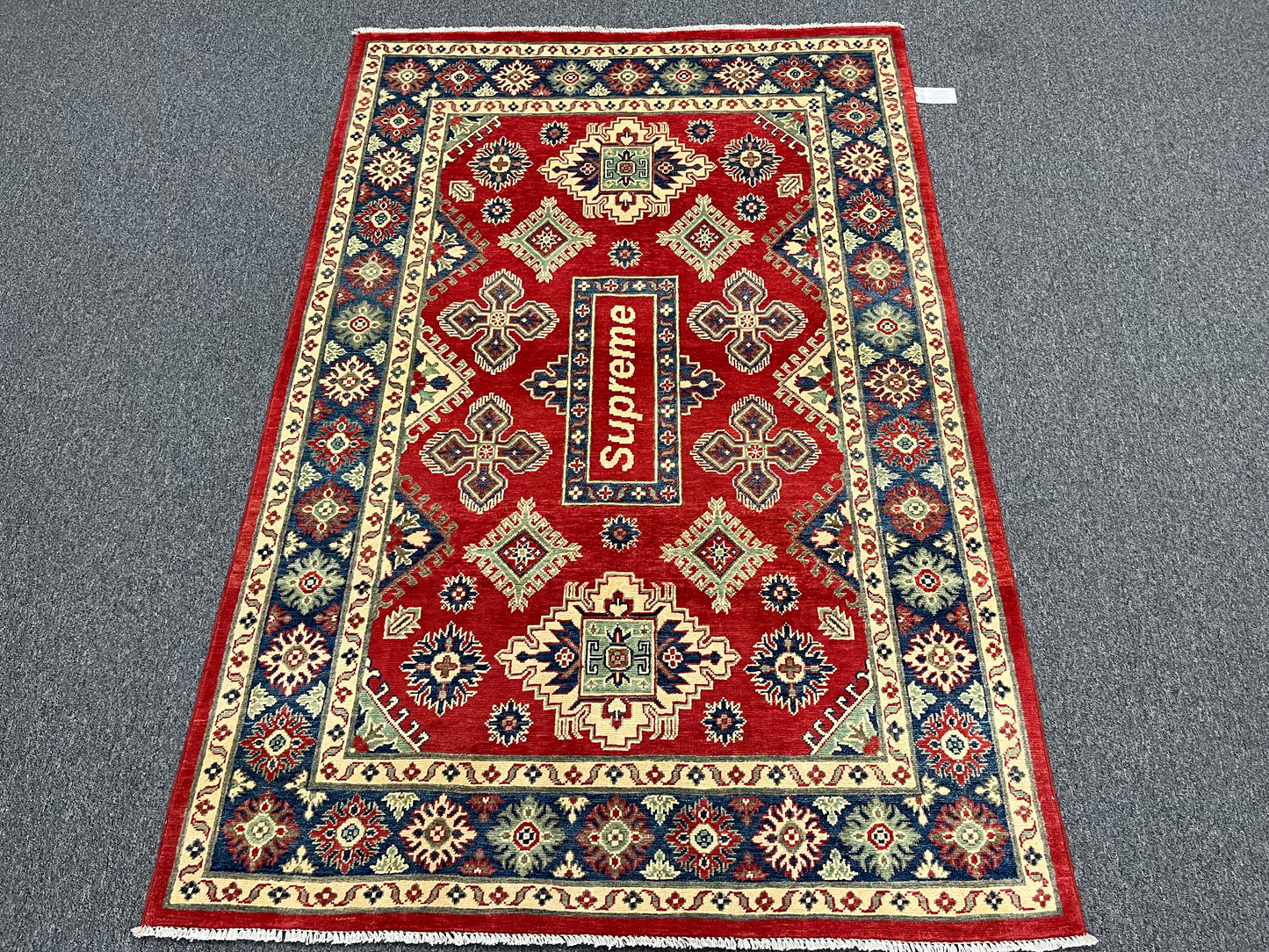 Kazak Geometric Red 5X7 Handmade Wool Rug # 13818