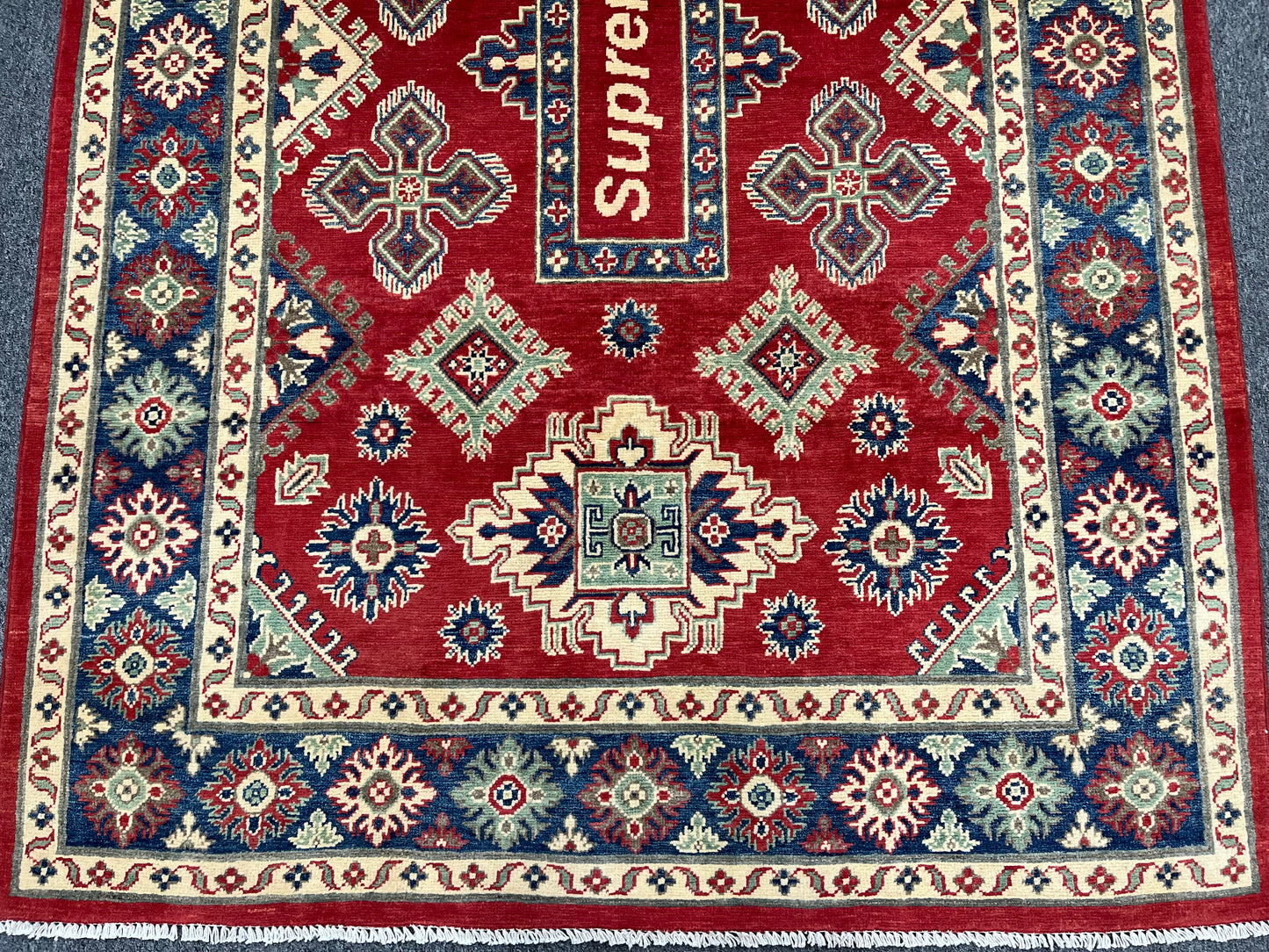 Kazak Geometric Red 5X7 Handmade Wool Rug # 13818